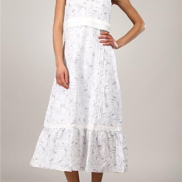 L33 White flounced Sundress Boho Prarie cottagecore twee kentucky derby! Cotton! - Picture 1 of 14